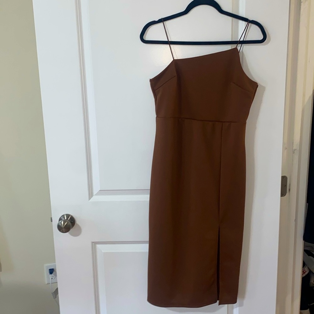 Amazon Asymmetrical Dress, Size L, Color Brown